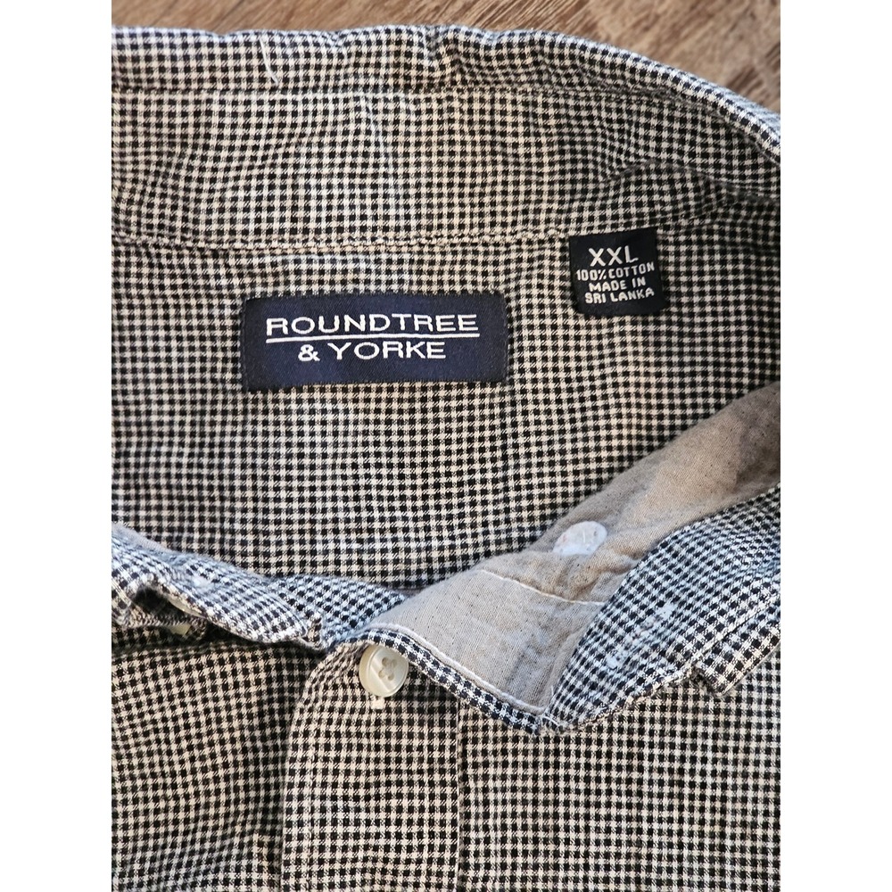 Roundtree & Yorke Mens XXL Black White Micro Check Cotton Button Down Shirt - Picture 2 of 2